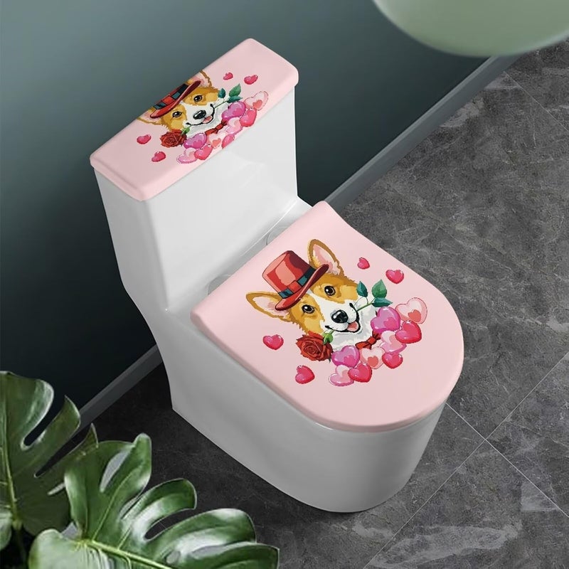 CREAMIC Puppy Love Rose Toilet Lid Cover and Tank Lid Cover Easy to Clean Bathroom Toilet Seat Cover Protector Super Soft Seat Covers Fits Most Lids for Accessories Decor or Holiday Decoration - Image 2